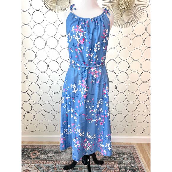 VTG Malia Honolulu Womens Midi Dress 10 Blue Floral Dainty Feminine Retro Cotton - Picture 1 of 16